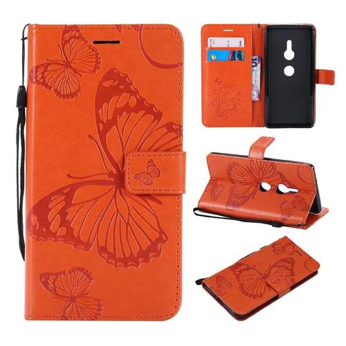 Étui Pour Rabattu Sony Xperia Xz2 Couverture Antichoc Avec Support De Fente Pour Carte Cuir Pu Flip Kickband Couverture Magnétique - Orange