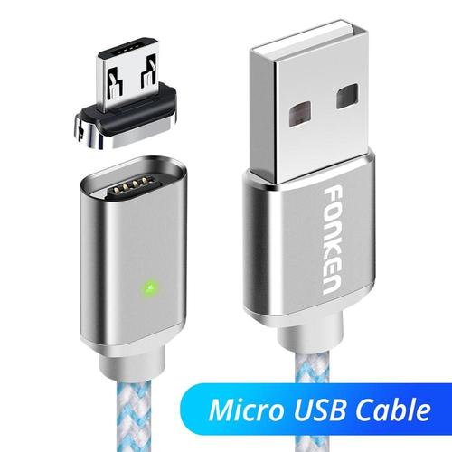 Câble magnétique Micro USB Type C aimant téléphone USB câble chargeur rapide  3A cordon de Charge rapide pour fil de téléphone portable Android - Type  White Micro Cable-2m