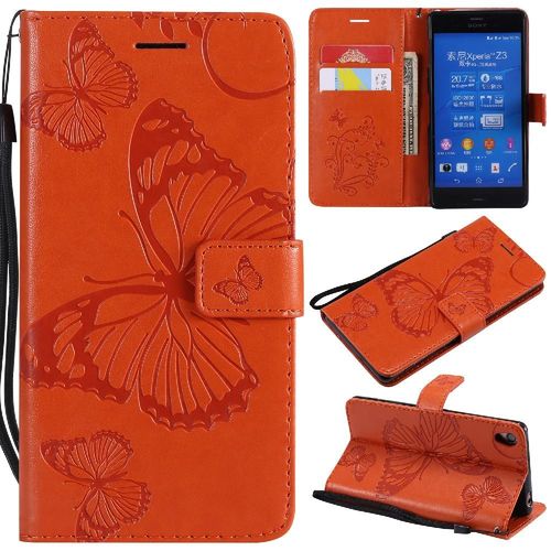 Étui Pour Rabattu Sony Xperia Z3 Couverture Magnétique Flip Kickband Couverture Antichoc Avec Support De Fente Pour Carte Cuir Pu - Couleur Orange