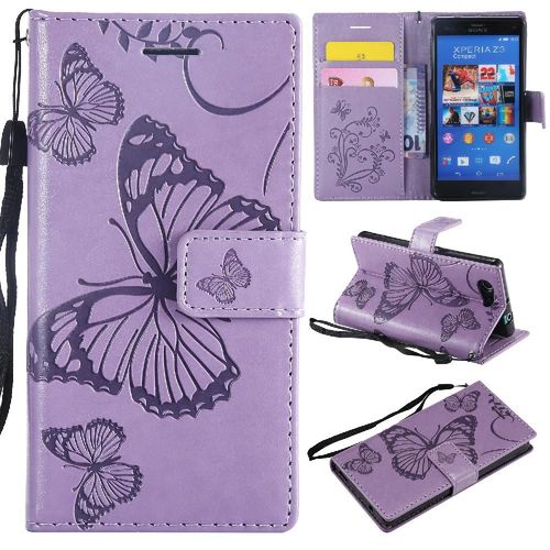 Étui Pour Rabattu Sony Xperia Z3 Mini Avec Support De Fente Pour Carte Couverture Antichoc Flip Kickband Cuir Pu Couverture Magnétique - Violet