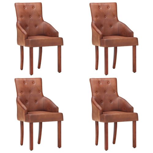 Vidaxl Chaises De Salle À Manger 4 Pcs Marron Cuir De Chèvre Véritable