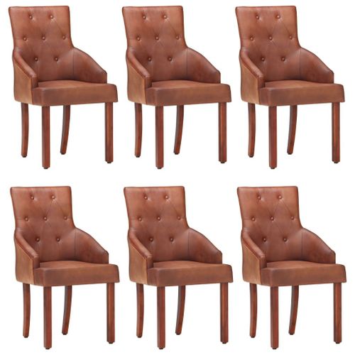 Vidaxl Chaises De Salle À Manger 6 Pcs Marron Cuir De Chèvre Véritable