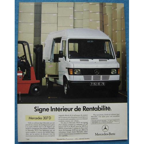 Publicité Papier - Véhicule Utilitaire Mercedes 307 D De 1986