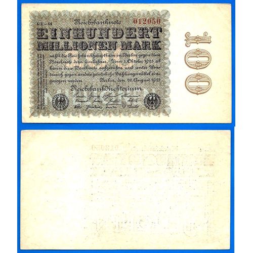 Allemagne 100000000 Mark 1923 100 Millions Marks Billet Uniface