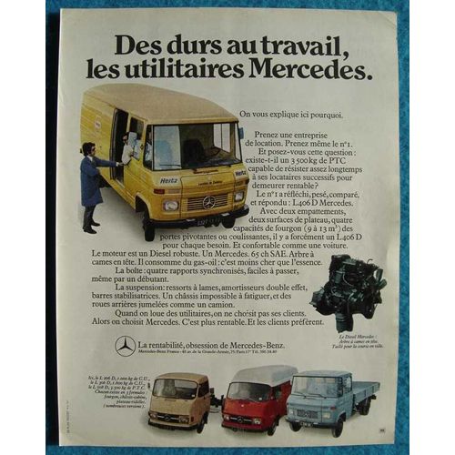 Publicité Papier - Véhicule Utilitaire Mercedes L 406 D De 1972