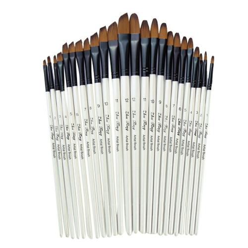 Lot De Pinceaux Bois Pour Aquarelle À Poils Nylon, 12 Pièces, Brosses À Peintures, Pour L'huile Ou Acrylique, Fourniture De Peinture Artistique