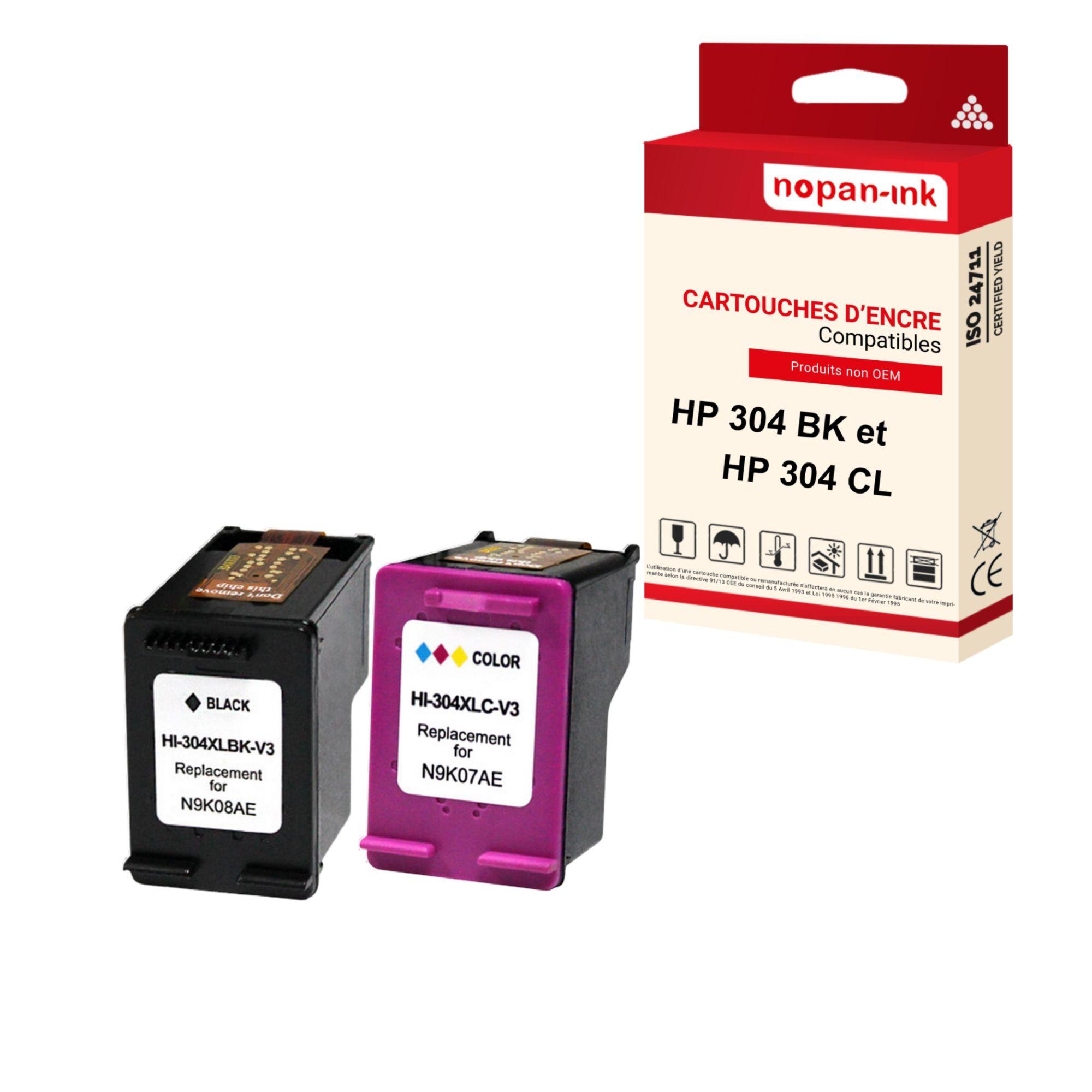 HP Noir & Couleur 304XL Compatible (N9K08AE & N9K07AE) - Vente