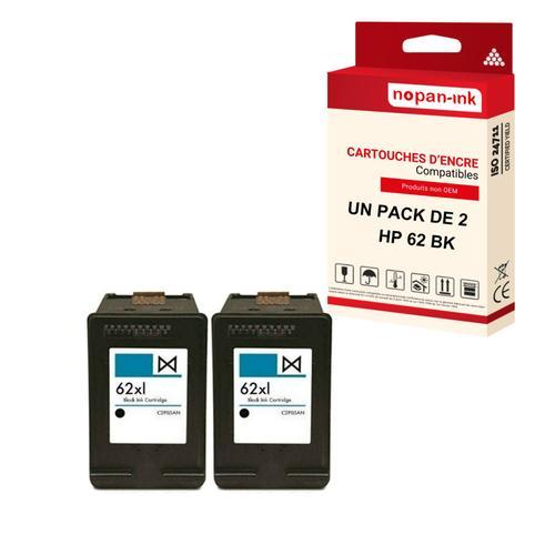 NOPAN-INK - x2 Cartouches compatibles pour HP 62 XL 62XL Noir pour HP DeskJet Ink Advantage 5645 Envy 5540 Series 5540 e-All-in-One 5544 e-All-in-One