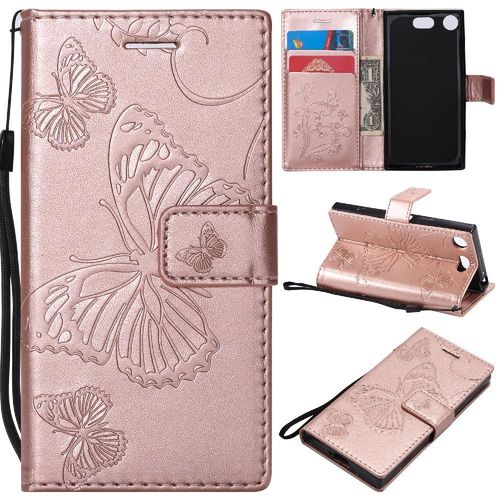 Flip Étui Pour Sony Xperia Xz1 Compact Cuir Pu Avec Support De Fente Pour Carte Flip Kickband Couverture Magnétique Couverture Antichoc - Couleur Rose
