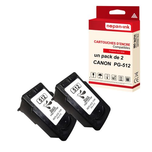 NOPAN-INK - x2 Cartouches compatibles pour CANON PG-512 XL PG-512XL Noir pour Canon IP 2700 MP 230 MP 235 MP 240 MP 250 MP 252 MP 270 MP 280 MP 280 S