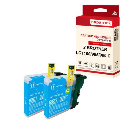 NOPAN-INK - x2 Cartouches compatibles pour BROTHER LC 980 XL LC980XL Cyan (Soleil) pour Brother DCP 145 C 160 Series 165 C 190 Series 195 C 197 C 375