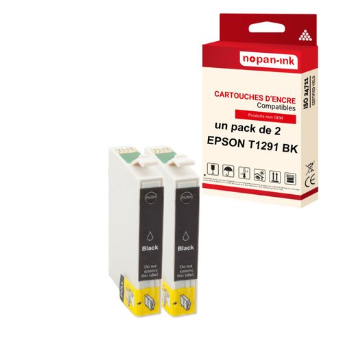 NOPAN-INK - x2 Cartouches compatibles pour EPSON T1291 XL T1291XL Noir (Pomme) pour Epson Stylus Office BX 305 F BX 305 FW BX 525 WD Stylus SX 230 235