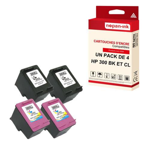 NOPAN-INK - x4 Cartouches compatibles pour HP 300 XL (x2) + 300CL XL (x2) 300XL (x2) + 300CLXL (x2) Noir + Cyan + Magenta + Jaune pour HP DeskJet D 16