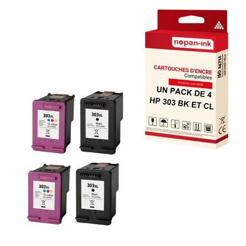 NOPAN-INK - x4 Cartouches compatibles pour HP 303 XL (x2) + 303CL XL (x2) 303XL (x2) + 303CLXL (x2) Noir + Cyan + Magenta + Jaune pour HP Tango Envy P