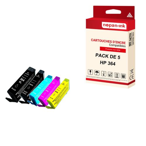 NOPAN-INK - x5 Cartouches 364 XL 364XL compatibles HP HP DeskJet D 5400 Series 5445 5460 OfficeJet 7515 PhotoSmart 7510 e-All-in-One 7520 e All-in-One