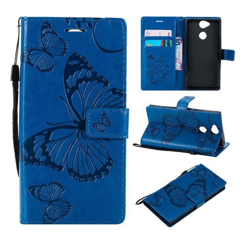 Étui Pour Rabattu Sony Xperia Xa2 Avec Support De Fente Pour Carte Couverture Magnétique Flip Kickband Cuir Pu Couverture Antichoc - Bleu