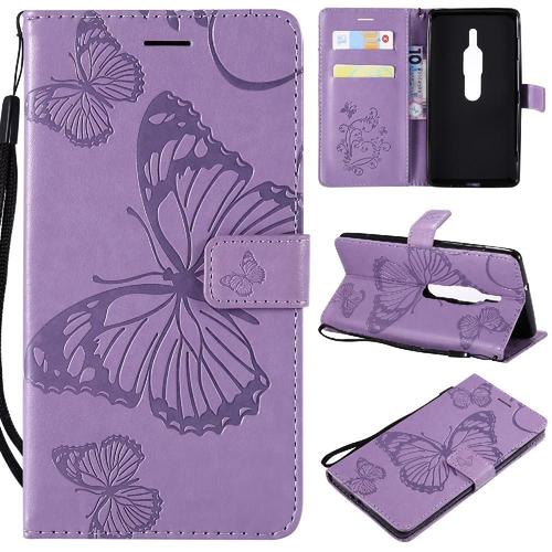 Flip Étui Pour Sony Xperia Xz2 Premium Couverture Antichoc Cuir Pu Flip Kickband Couverture Magnétique Avec Support De Fente Pour Carte - Violet