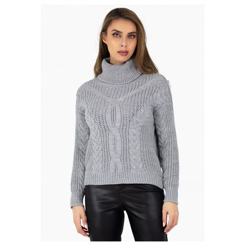 Pull Col Roulé En Grosse Maillefemme Gris S