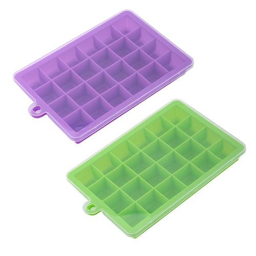 Lucky_Mall Paquet De 2 Bacs A Glacons En Silicone Avec Couvercles, Glace A Degagement Facile, Violet + Vert Lucky_Mall