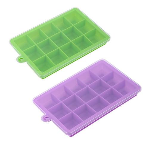 Lucky_Mall Paquet De 2 Bacs A Glacons En Silicone Avec Couvercles, Glace A Degagement Facile, Violet + Vert Lucky_Mall