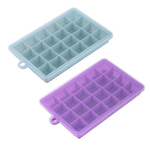 Lucky_Mall Paquet De 2 Bacs A Glacons En Silicone Avec Couvercles, Degagement Facile, Violet Glace + Bleu Clair Lucky_Mall