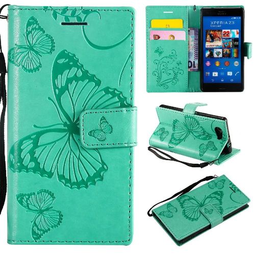 Étui Pour Rabattu Sony Xperia Z3 Mini Flip Kickband Cuir Pu Avec Support De Fente Pour Carte Couverture Antichoc Couverture Magnétique - Vert