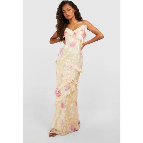 Jacquard Ruffle Maxi Dress - Jaune - 12