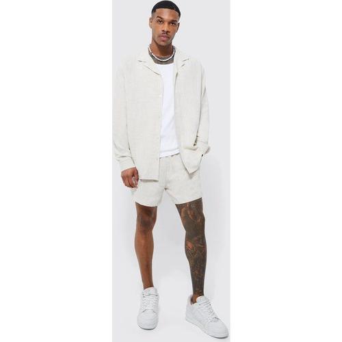 Ensemble Oversize En Lin Avec Chemise Et Short Homme - Beige - S, Beige