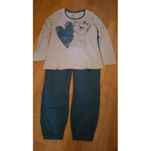 Pyjama 2 Pièces Vert Et Gris Motif Coeur Et Nounours Bpc Bon Prix Collection Taille S Ou 36/38 Ou 16 Ans