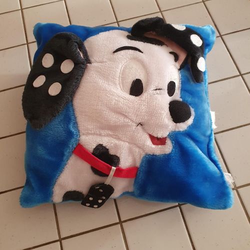 Coussin Décoratif Bleu Clair Carré Disney Les 101 Dalmatiens Avec Oreilles Et Collier En 3d 30 X 30 Cm