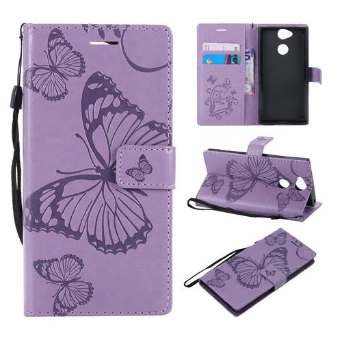Étui Pour Rabattu Sony Xperia Xa2 Flip Kickband Couverture Antichoc Cuir Pu Avec Support De Fente Pour Carte Couverture Magnétique - Violet