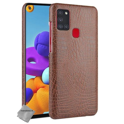 Housse Etui Coque Rigide Simili Cuir Crocodile Pour Samsung Galaxy A21s + Film Ecran - Marron