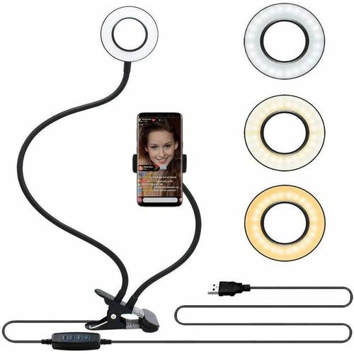 Selfie - Anneau Lumineux Avec Support Pour Telephone Portable Pour Diffusion En Direct/Maquillage Noir Goodnice