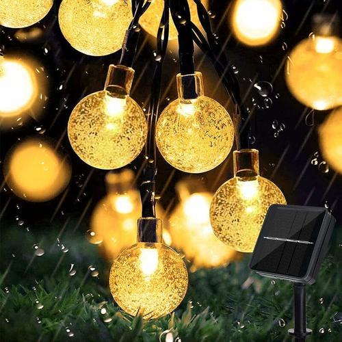 Guirlande lumineuse solaire pour exterieur,50 LED,8 modes,boules de cristal,etanche,pour exterieur/interieur,jardin,balcon,arbres,mariages,fetes,Noel (blanc chaud) goodnice