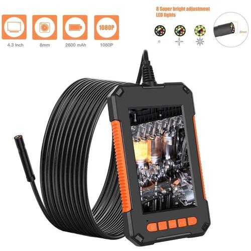 Camera endoscopique 2M HD IP67 8mm Len 4.3"" LCD Screen Borescope 1080p Inspection Camera 2600 mAh 8 LED Screen Endoscope goodnice