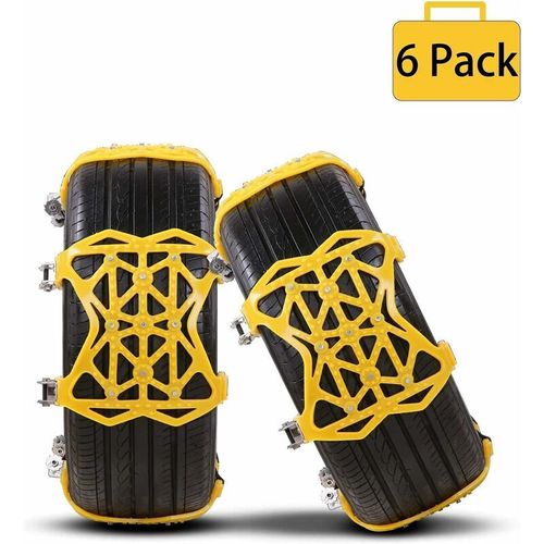 6pcs Chaines A Neige Pour Voiture Universelle, Chaine A Neige Facile A Installer, Anti-Derapant Et Reglable, Convient A La Plupart Des Vehicules, Largeur De Pnue Suv 165-265mm Jaune Goodnice