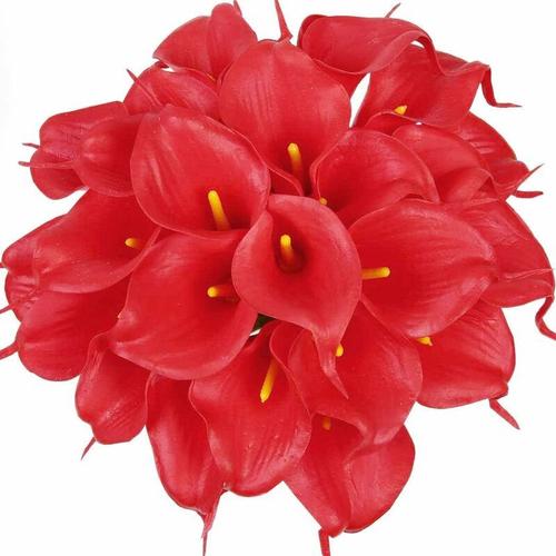 20 Pcs Lys Calla De Mariee Bouquet De Fleurs Artificielle Tete De Fleur en Latex Real Touch Home Party De Mariage Decoration (Rouge) goodnice