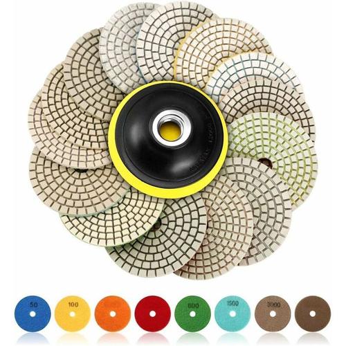 Disque de Polissage Diamant,15 Pcs 4 pouces (100mm Diamant Polissage Pads,Tampons de Polissage Beton,Granit Marbre Polissage avec Pads,50-6000 pour Machine a polir Machine de polissage(Couleur goodnice