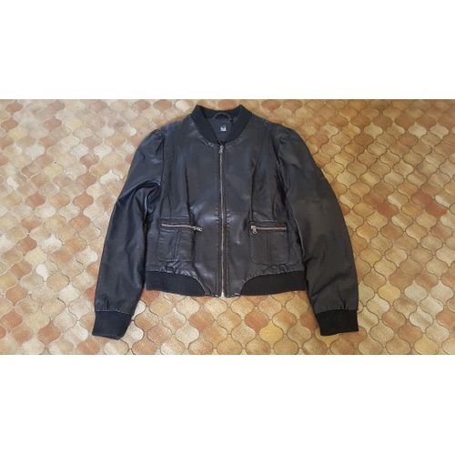 Blouson Court Doublé Style Cuir Noir Pimkie Taille 40