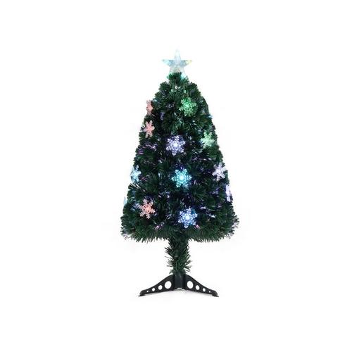 Arbre De Noel, 3ft/90cm Top With Stars, Plastic Base, Pvc Material, Green, Fiber Optic, 12 Lights With Snow Flakes, Colorful And Color-Changing, 85 Branches Goodnice