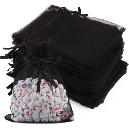 100pcs Sachets Bijoux En Organza Petit Sac Pochette Poche De Bonbons Dragees Chocolat Perle Avec Cordon Ruban Cadeau Emballage Decoration Pour Halloween Carnaval Mariage Fete 15 ¡Á 20cm (Noir) Goodnice