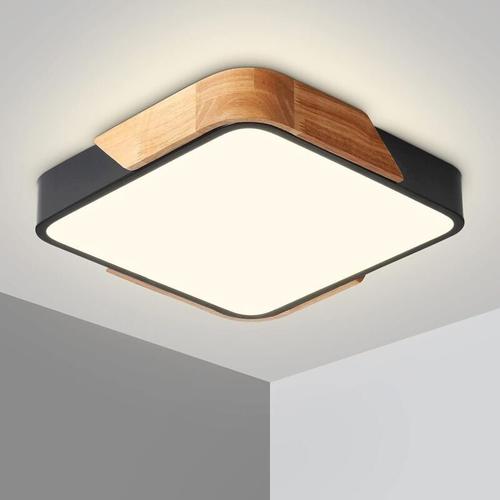 Plafonnier Led 24w Bois Lampe Plafond Avec Luminosite Reglable Luminaire Salle De Bain Carre Ultra Mince Moderne Pour Maison Bureau Chambre Salon Cuisine Balcon Couloir, Noir 30 Cm Goodnice