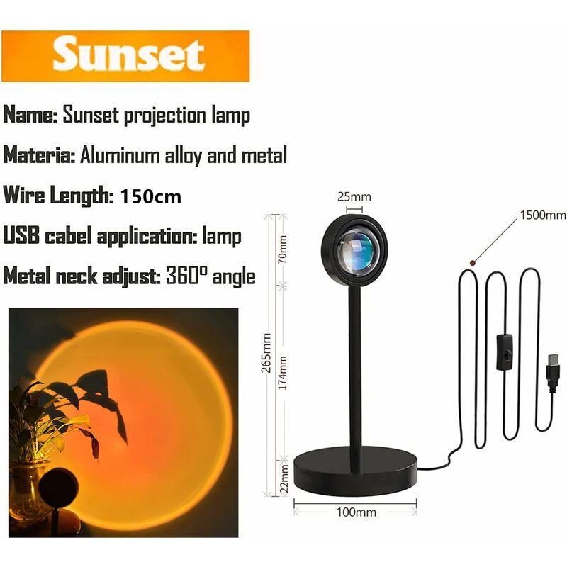 Lampe Coucher De Soleil Led Sunset Lamp,4pcs 16 Couleur Lamp... - 5