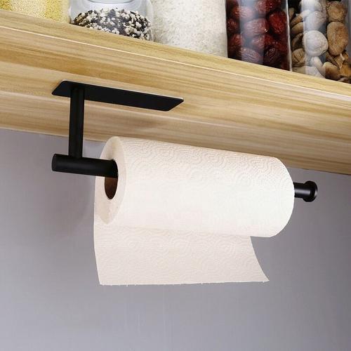 Porte-serviettes en papier, support mural adhesif sous armoire pour cuisine, salle de bain, sans percage, acier inoxydable SUS304 epais, noir goodnice