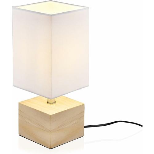 Lampe De Chevet Decoration Moderne,[E14 Ampoule Inclus] Atmosphere Esthetique Lampe De Table Lecture Soin Pour Les Yeux En Bois Nature Eclairage De Chambre Salle (Blanc) [Classe Energetique A+ Goodnice