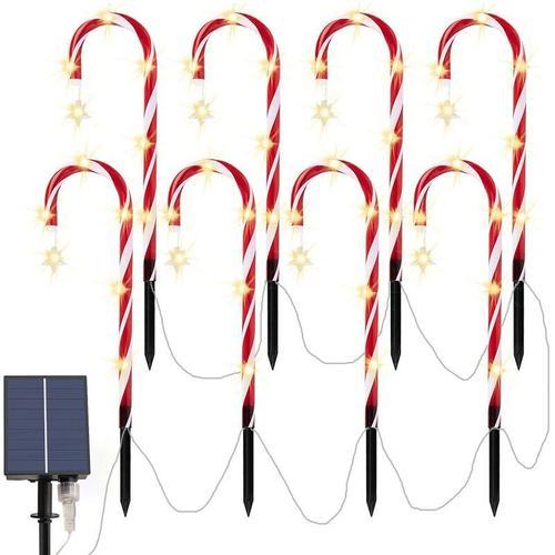 Lot De 8 Lampes Solaires De Noel En Forme De Canne A Sucre D'orge, Guirlande Lumineuse Solaire A Led Pour Noel, Lumieres Led Solaires Pour Allee, Decoration De Noel, Etoile De Sucre D'orge Lum Goodnice