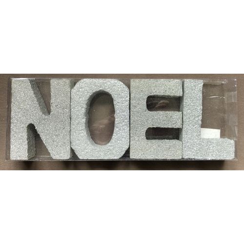 Mot Noël en lettres détachées argentées et pailletées 8,5 x 12 x 3 cm