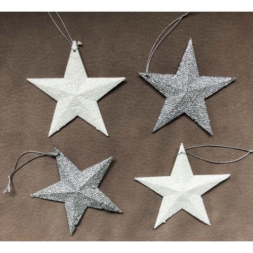 Lot de 4 étoiles de noël argentées et blanches brillantes Ø 11 cm