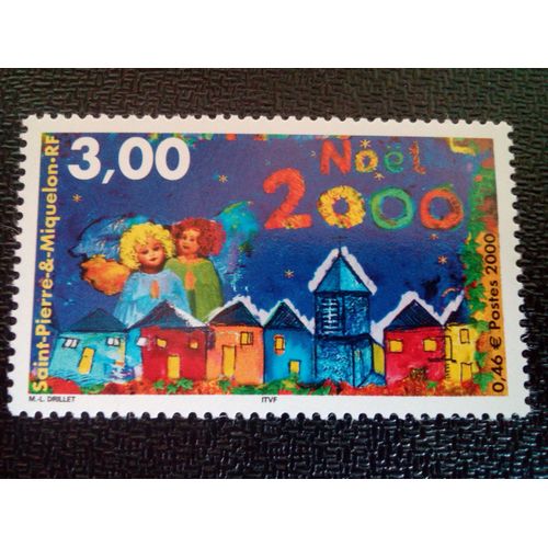 Timbre Saint Pierre Et Miquelon Yt 726 Anges, Églises Et Maisons Éclairées 2000 ( 0101104 )
