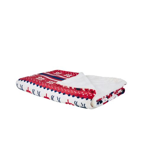 Plaid Réversible Rouge Et Blanc 150 X 200 Cm Motif Noël Reka